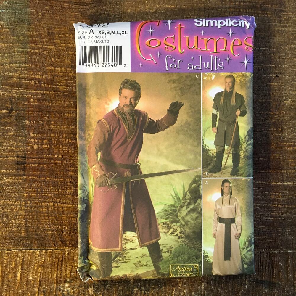 Simplicity Sewing Pattern 4942 Mens XS-XL Boromir Legolas Elrond Elf LOTR UNCUT